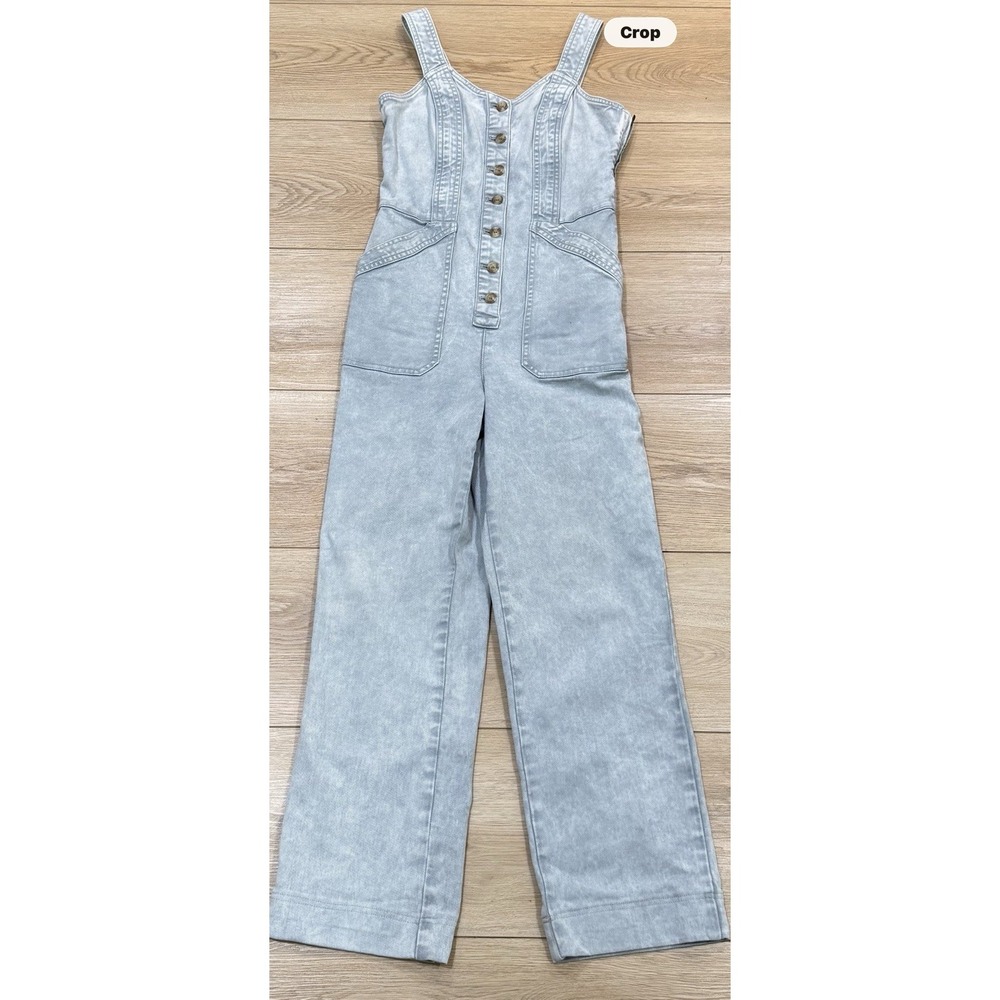 Faherty Overland SLEEVELESS Jumpsuit Washed Utility Wide Leg Denim Sz XS Altered